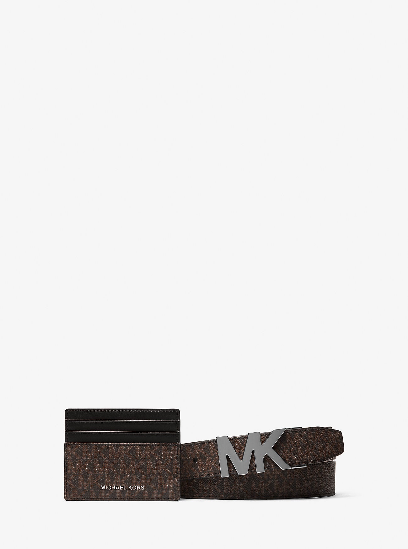 Signature Logo Card Case and Belt Gift Set Brown-Black Brown-Black