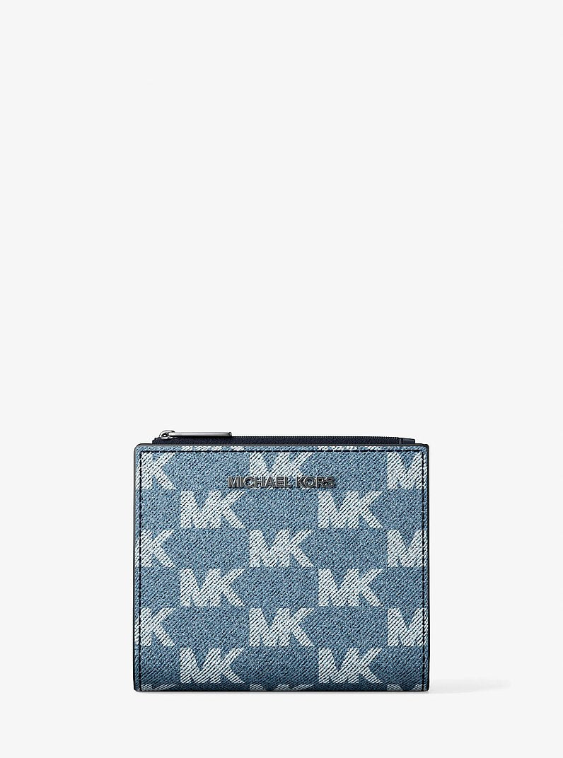 Cooper Medium Logo Jacquard Denim Zip Wallet Medium Blue Wash Medium Blue Wash