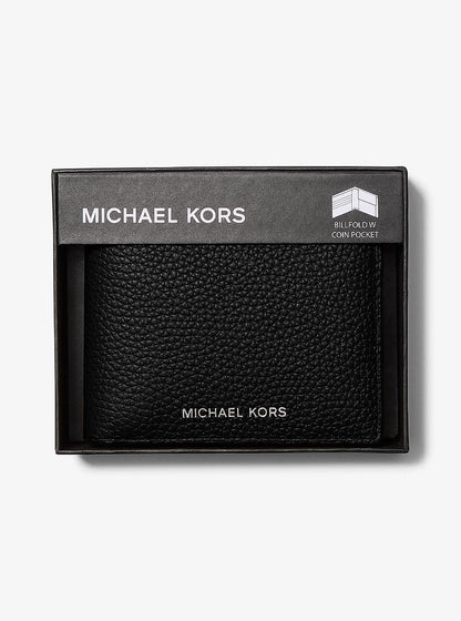 Cooper Pebbled Leather Billfold Wallet With Coin Pouch Black Black