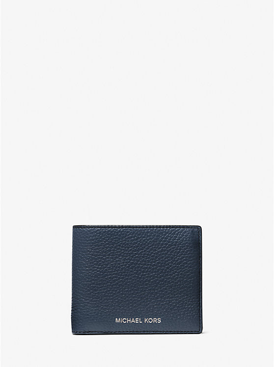 Cooper Pebbled Leather Billfold Wallet With Coin Pouch Navy Navy