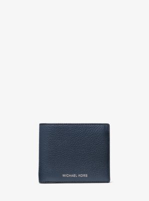 Micheal Kors Cooper Pebbled Leather Billfold Wallet With Coin Pouch Navy