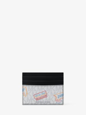 Micheal Kors Cooper Printed Signature Logo Card Case Optic White