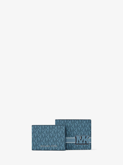 Cooper Striped Signature Logo Billfold Wallet With Passcase Denim Denim