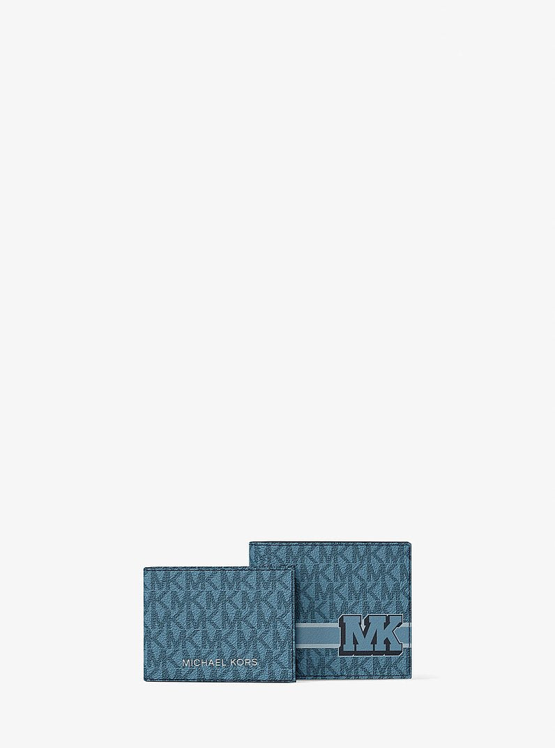 Cooper Striped Signature Logo Billfold Wallet With Passcase Denim Denim