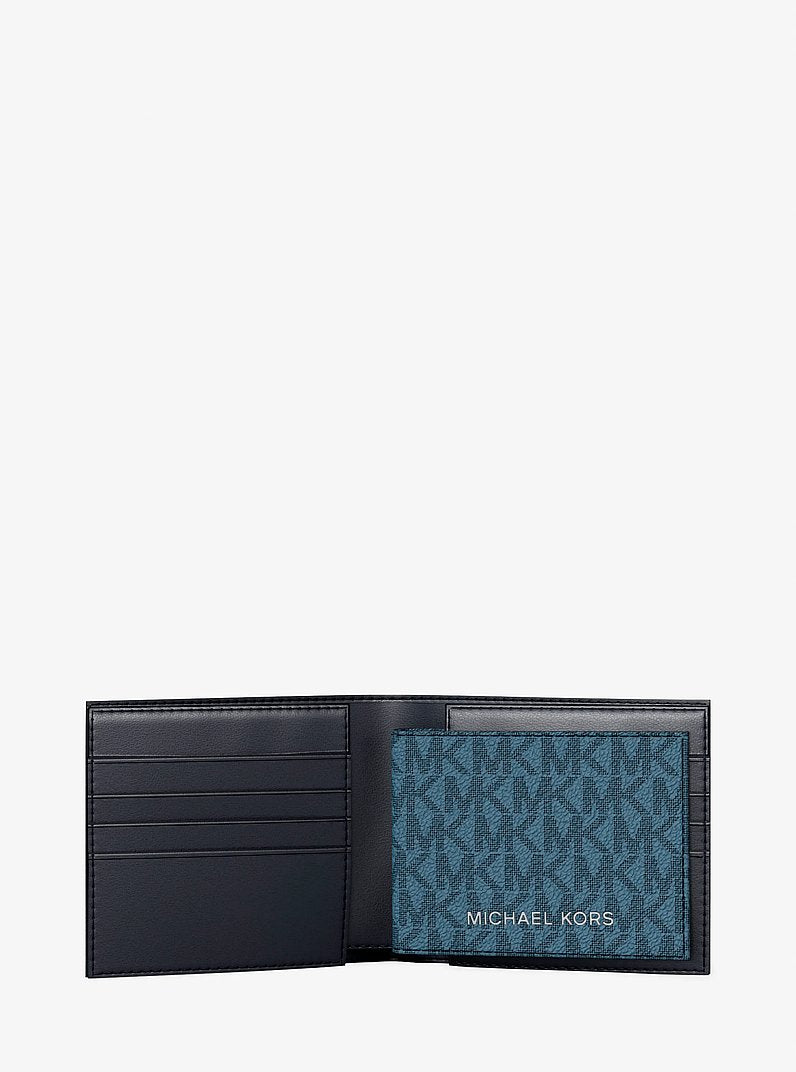 Cooper Striped Signature Logo Billfold Wallet With Passcase Denim Denim