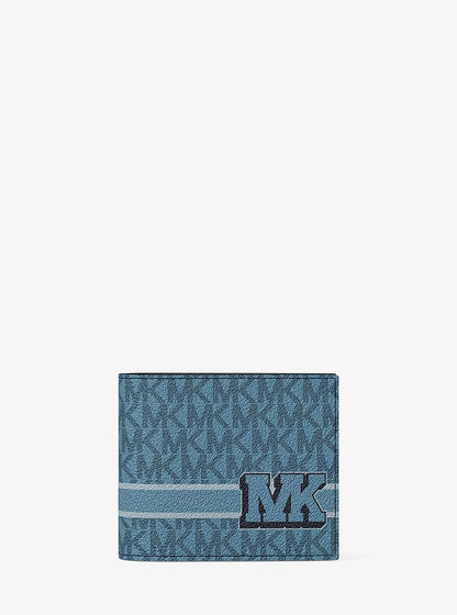 Cooper Striped Signature Logo Billfold Wallet With Passcase Denim Denim
