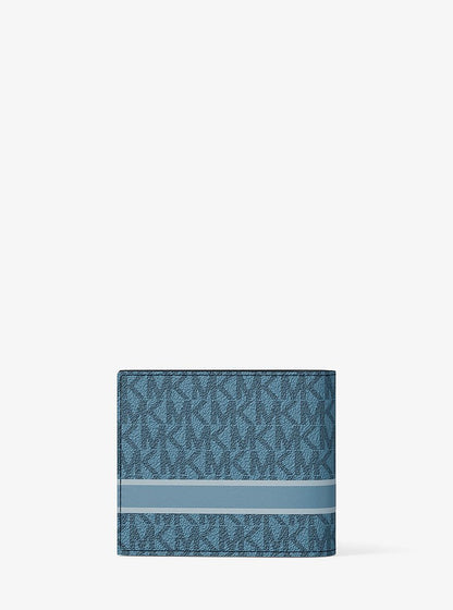 Cooper Striped Signature Logo Billfold Wallet With Passcase Denim Denim