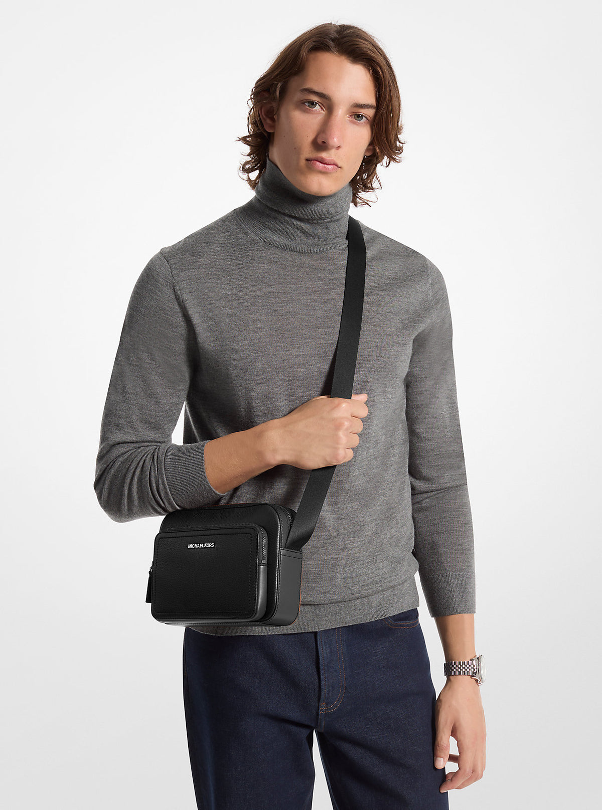 Cooper Pebbled Leather Utility Crossbody Bag Black Black