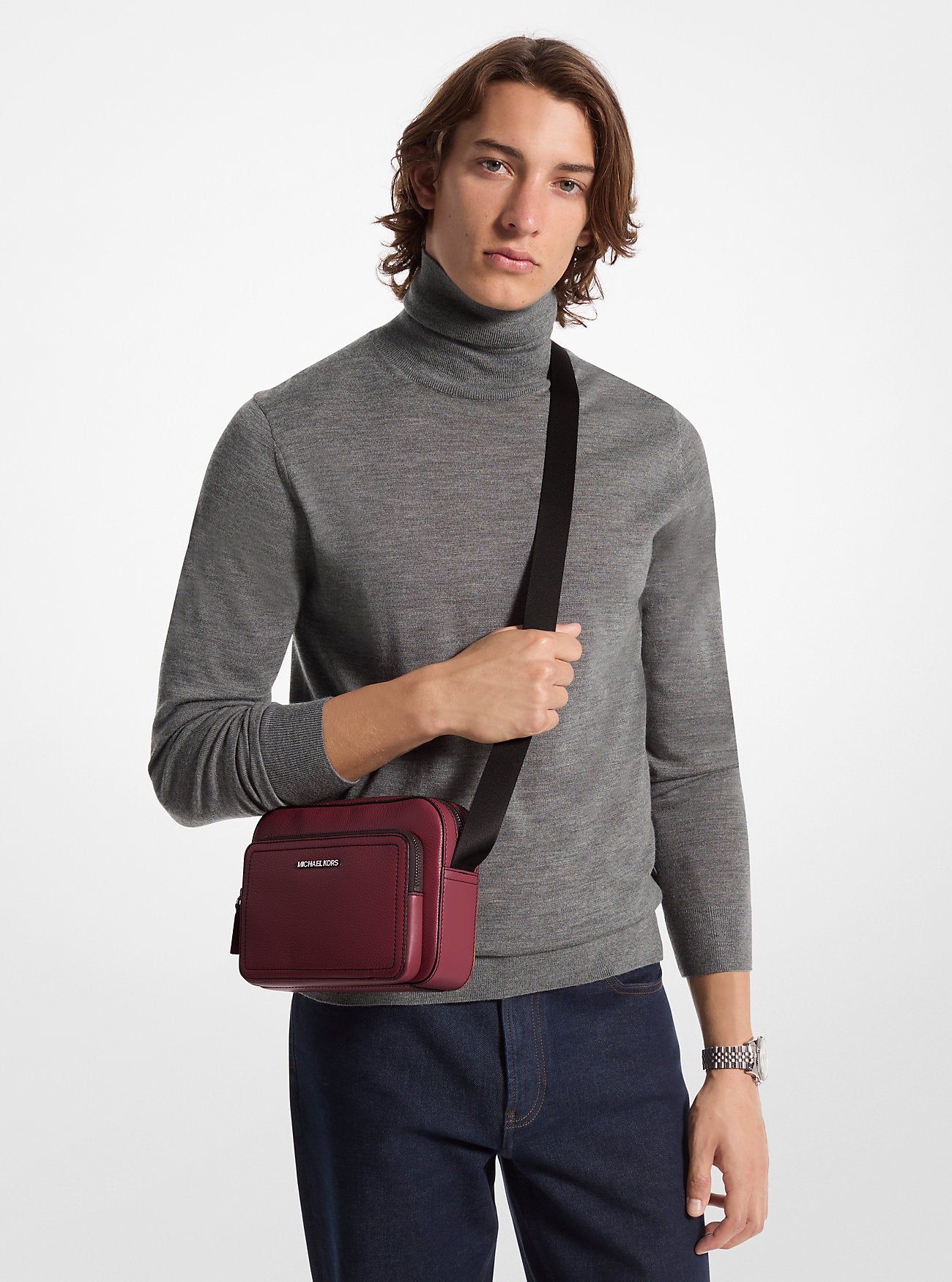 Cooper Pebbled Leather Utility Crossbody Bag Cherry Cherry