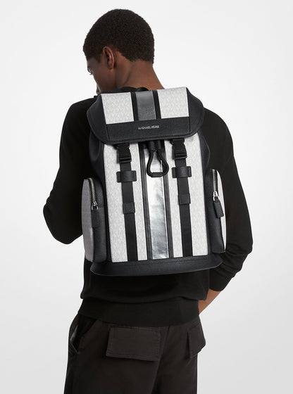 Cooper Metallic Striped Signature Logo Backpack Silver Silver