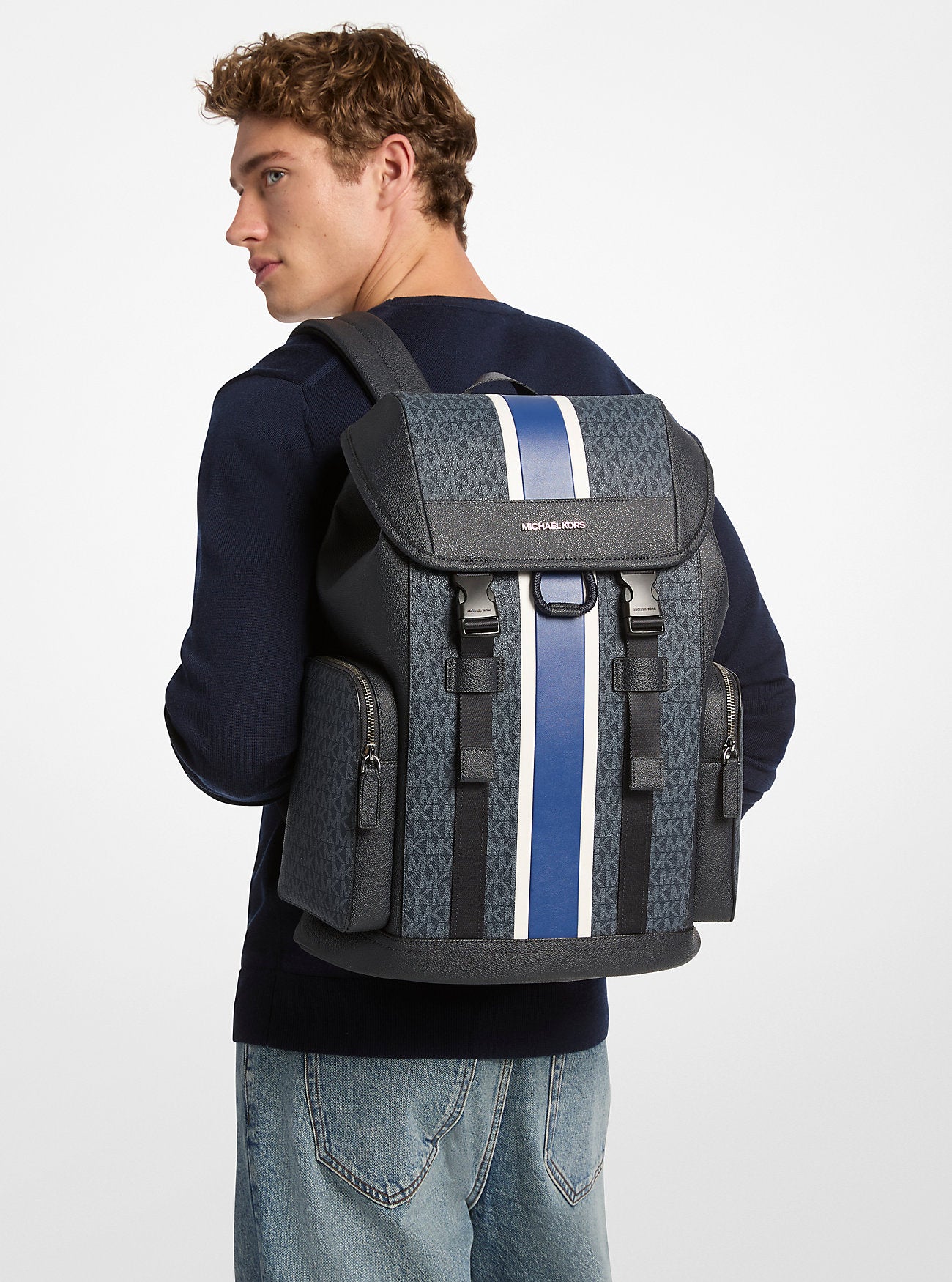Cooper Medium Striped Signature Logo City Backpack Sapphire Sapphire