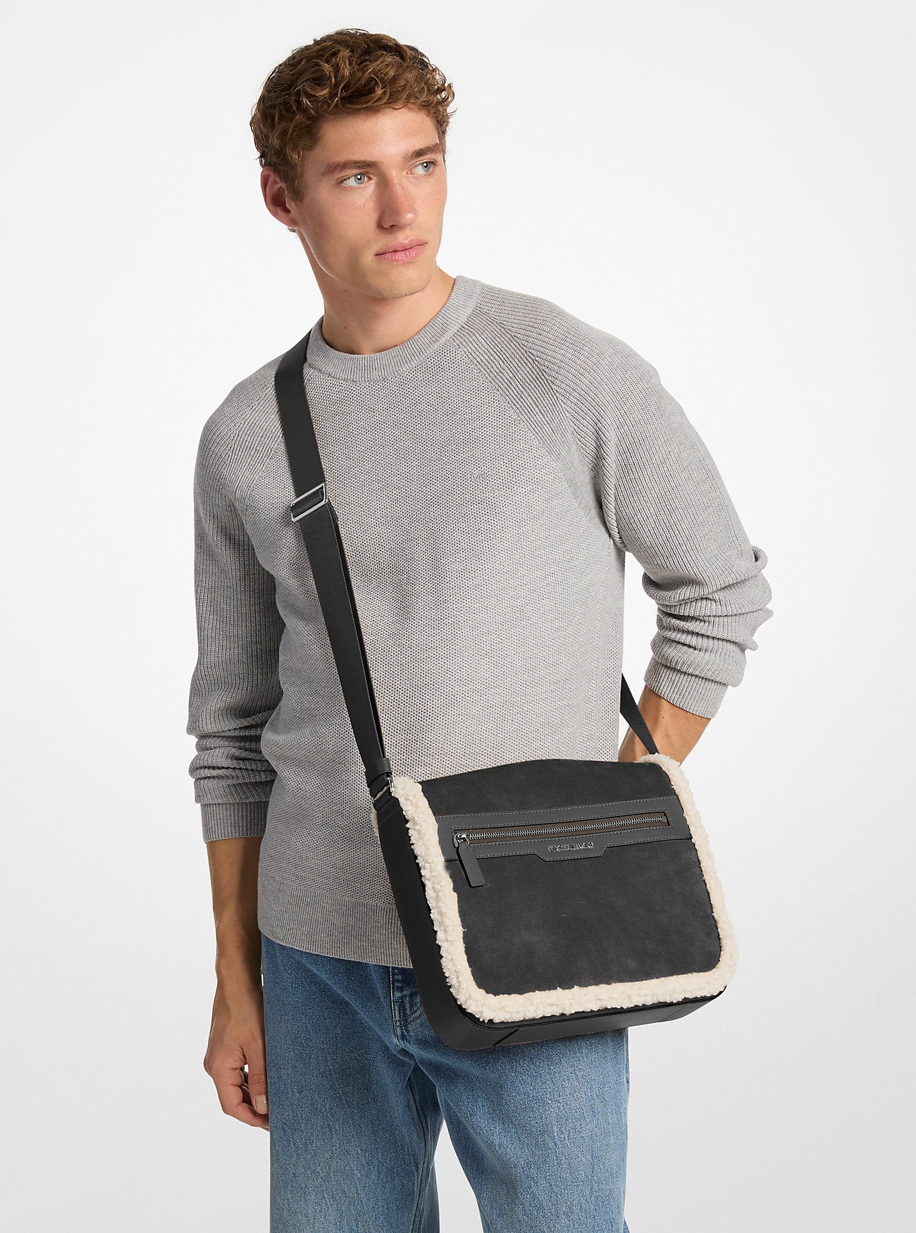 Cooper Suede and Sherpa Messenger Bag Black Black