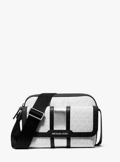 Cooper Medium Signature Logo Stripe Camera Crossbody Bag Silver Silver