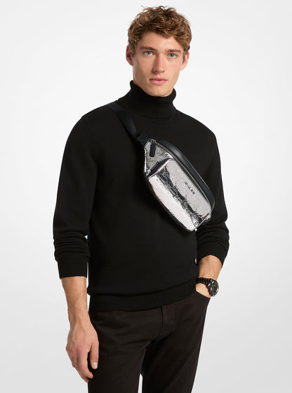 Cooper Medium Metallic Logo Debossed Utility Sling Pack Silver Silver