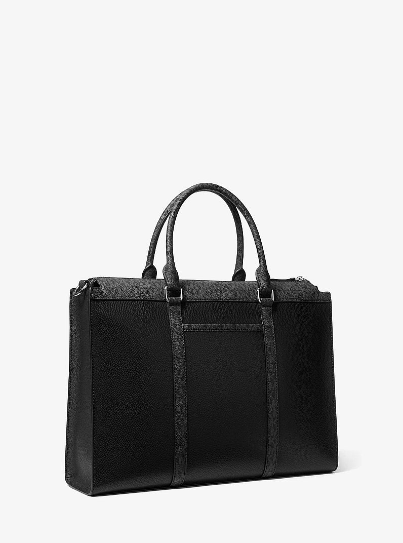 Cooper Pebbled Leather and Signature Logo Briefcase Black Black