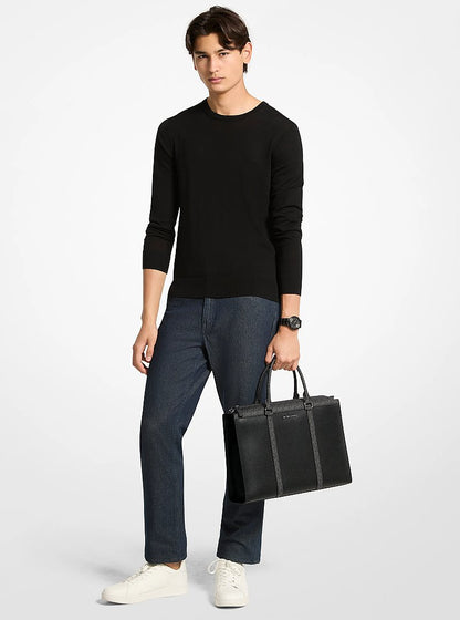 Cooper Pebbled Leather and Signature Logo Briefcase Black Black