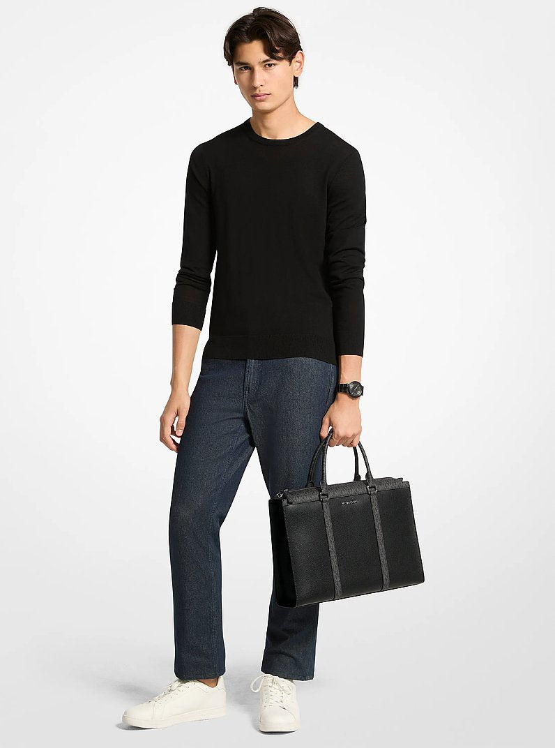 Cooper Pebbled Leather and Signature Logo Briefcase Black Black