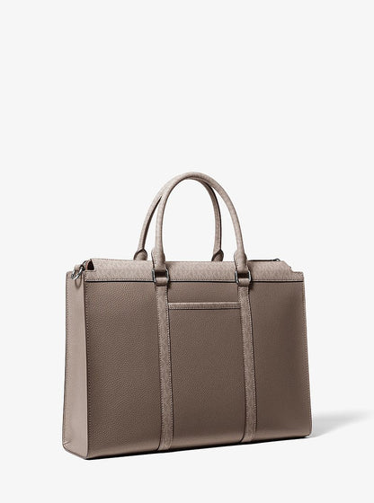 Cooper Pebbled Leather and Signature Logo Briefcase Mushroom Mushroom