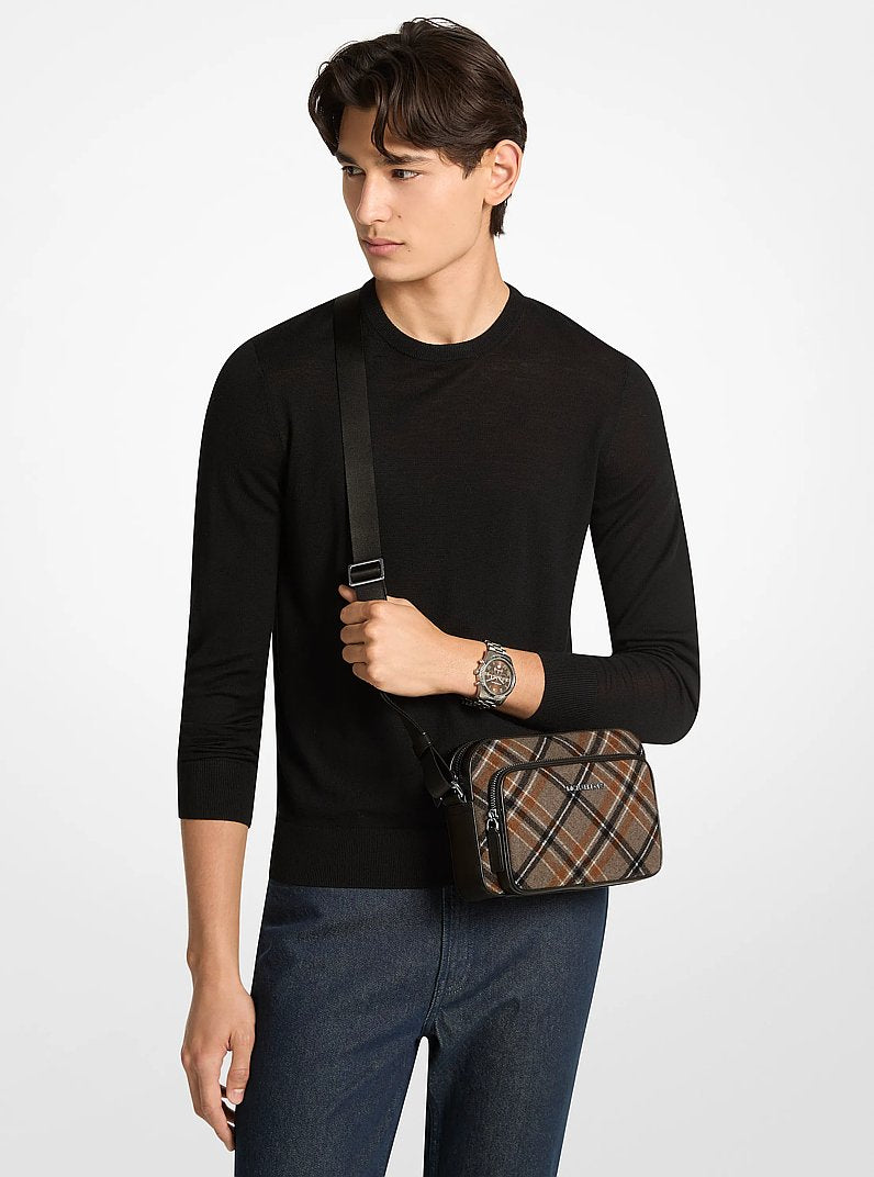 Cooper Plaid Wool Blend Flight Bag Mushroom Mushroom
