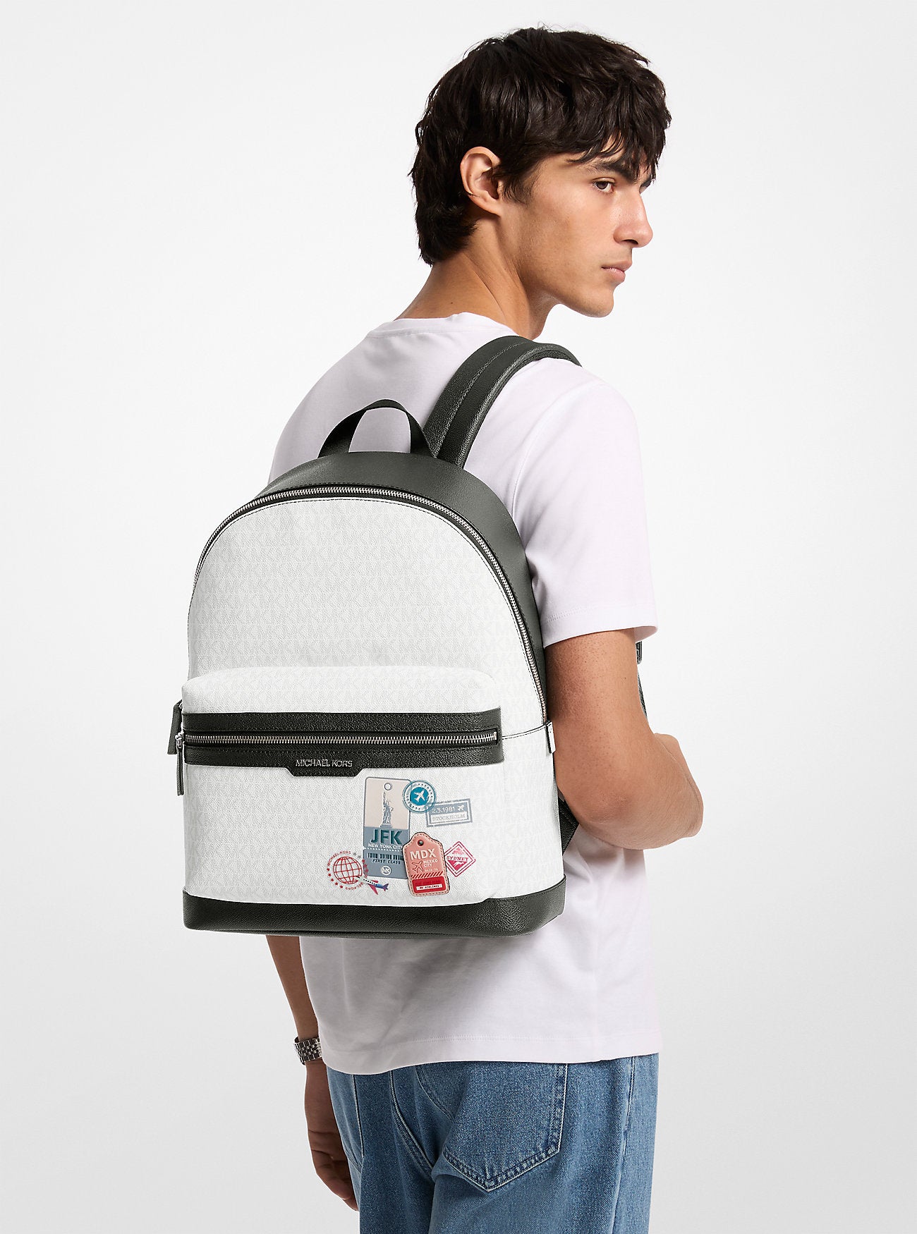 Embellished Medium Cooper Signature Logo Backpack Bright Wht Bright Wht