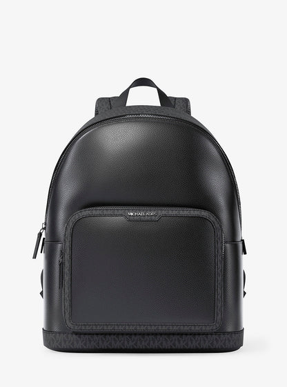 Cooper Medium Pebbled Leather and Signature Logo Commuter Backpack Black Black