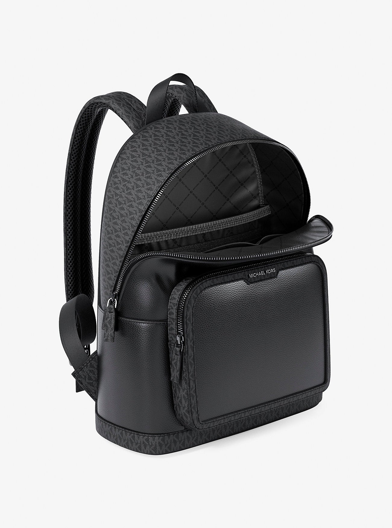 Cooper Medium Pebbled Leather and Signature Logo Commuter Backpack Black Black