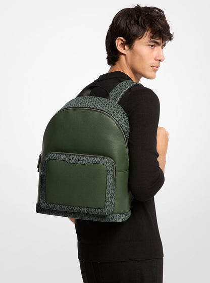 Cooper Medium Pebbled Leather and Signature Logo Commuter Backpack Moss Moss