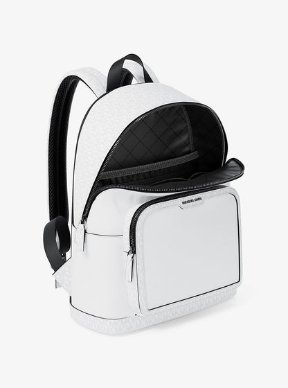 Cooper Medium Pebbled Leather and Signature Logo Commuter Backpack Bright Wht Bright Wht