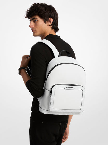 Cooper Medium Pebbled Leather and Signature Logo Commuter Backpack Bright Wht Bright Wht