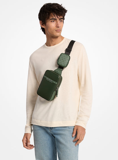 Cooper Pebbled Leather and Signature Logo Sling Pack with Pouch Moss Moss