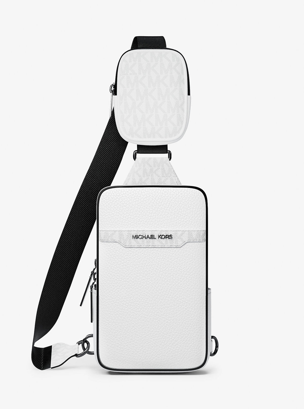 Cooper Medium Pebbled Leather and Signature Logo Sling Pack with Pouch Bright Wht Bright Wht