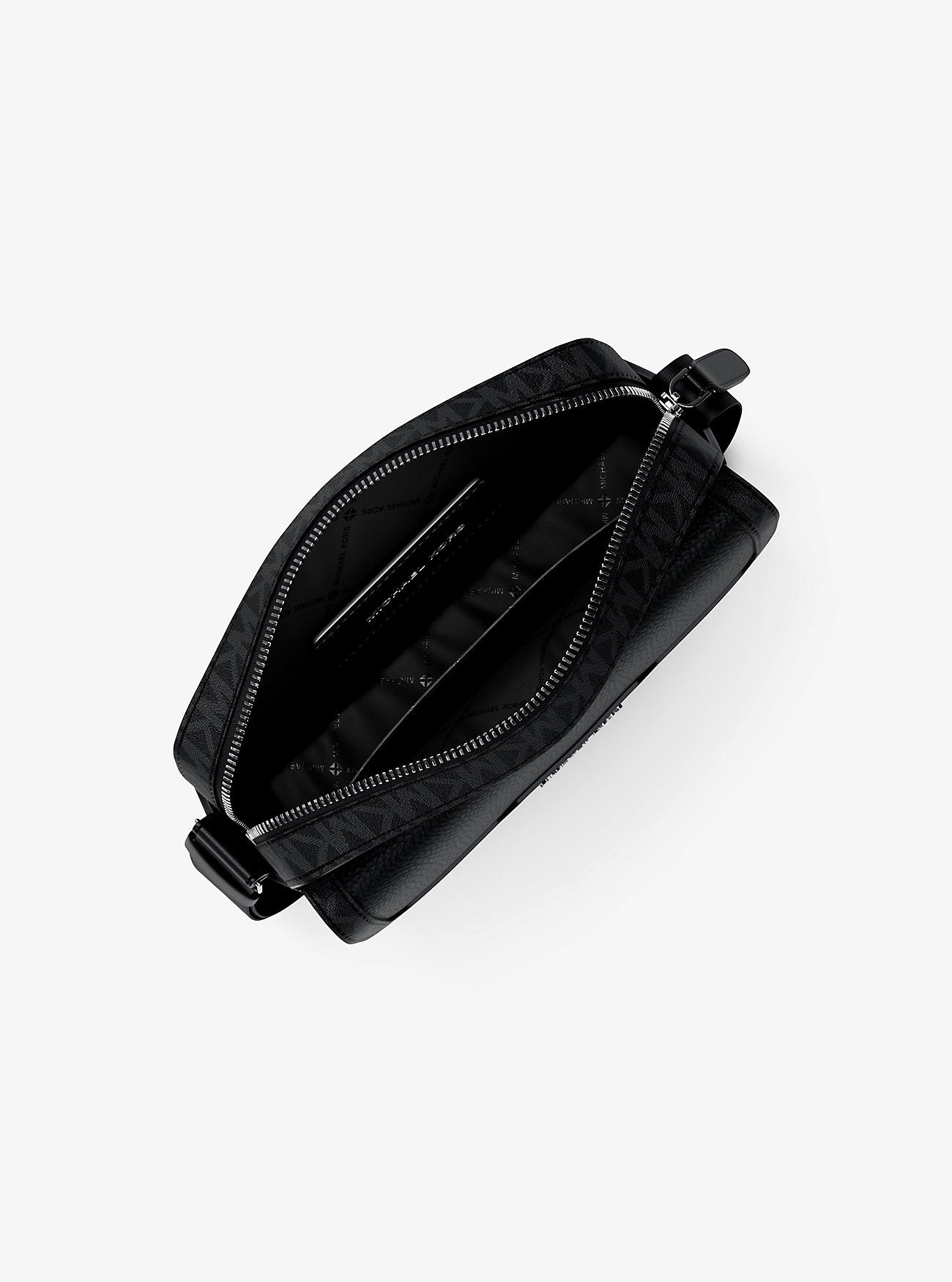 Cooper Medium Pebbled Leather and Signature Logo Camera Crossbody Bag Black Black