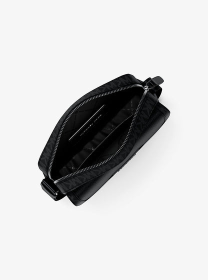 Cooper Medium Pebbled Leather and Signature Logo Camera Crossbody Bag Black Black