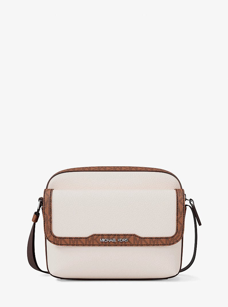 Cooper Medium Pebbled Leather and Signature Logo Camera Crossbody Bag Lt Crm-Lugg Lt Crm-Lugg