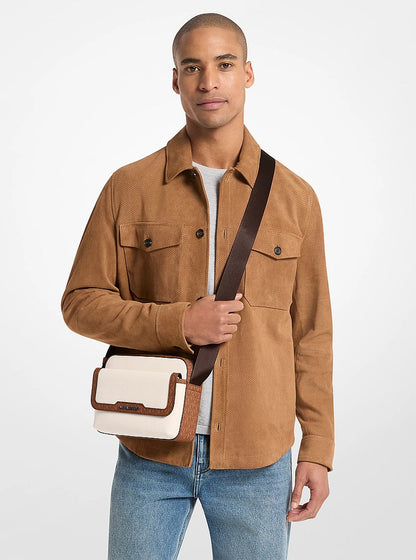 Cooper Medium Pebbled Leather and Signature Logo Camera Crossbody Bag Lt Crm-Lugg Lt Crm-Lugg