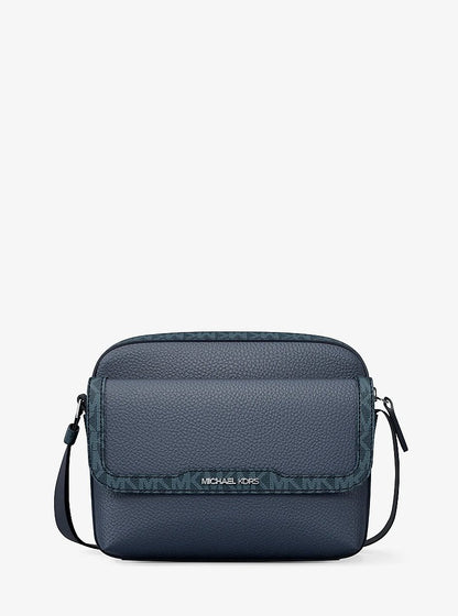 Cooper Medium Pebbled Leather and Signature Logo Camera Crossbody Bag Navy Navy