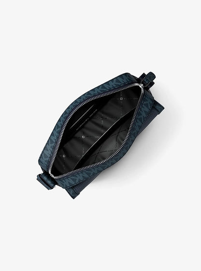 Cooper Medium Pebbled Leather and Signature Logo Camera Crossbody Bag Navy Navy