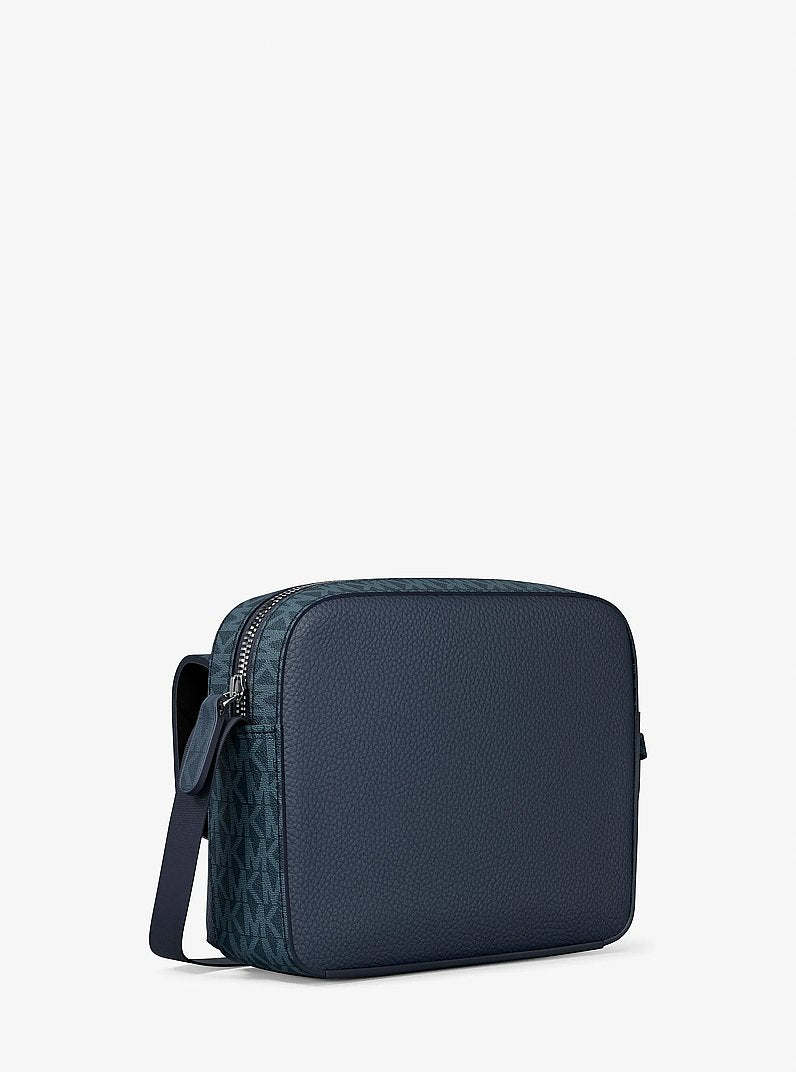 Cooper Medium Pebbled Leather and Signature Logo Camera Crossbody Bag Navy Navy
