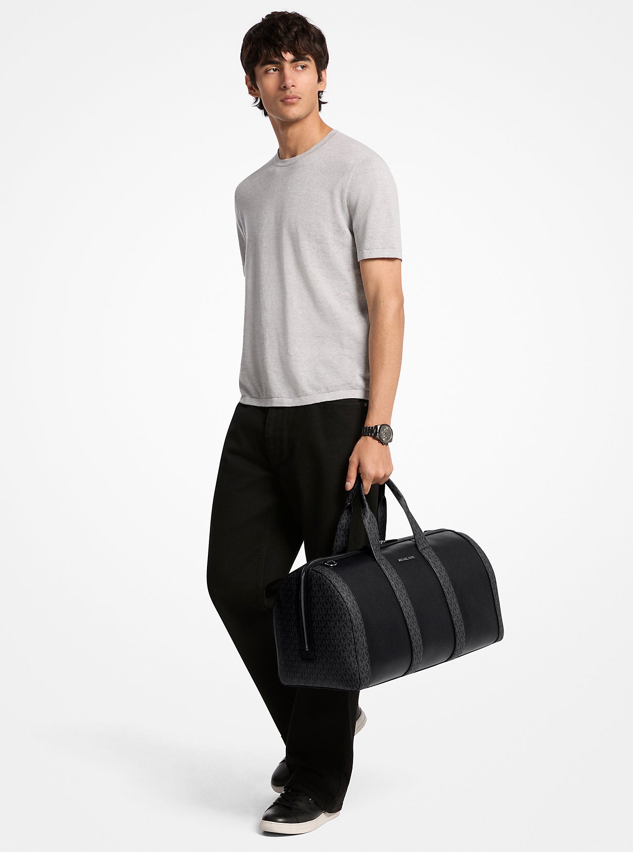 Cooper Pebbled Leather and Signature Logo Duffel Bag Black Black