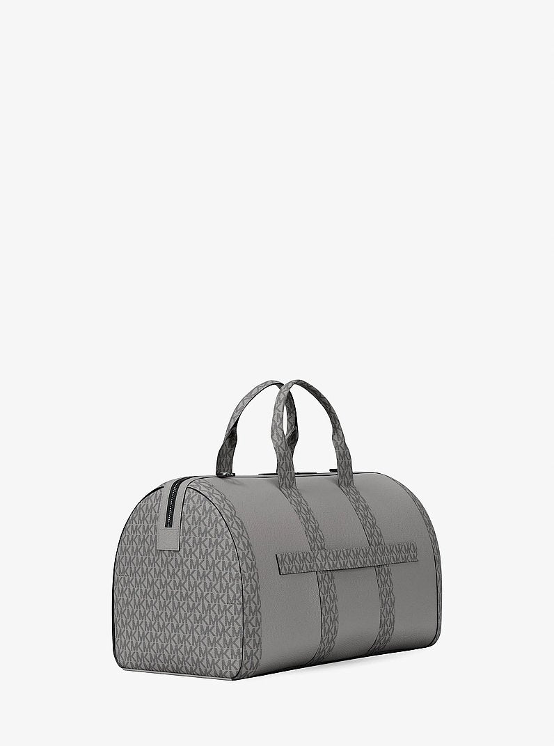 Cooper Pebbled Leather and Signature Logo Duffel Bag Pearl Grey Pearl Grey