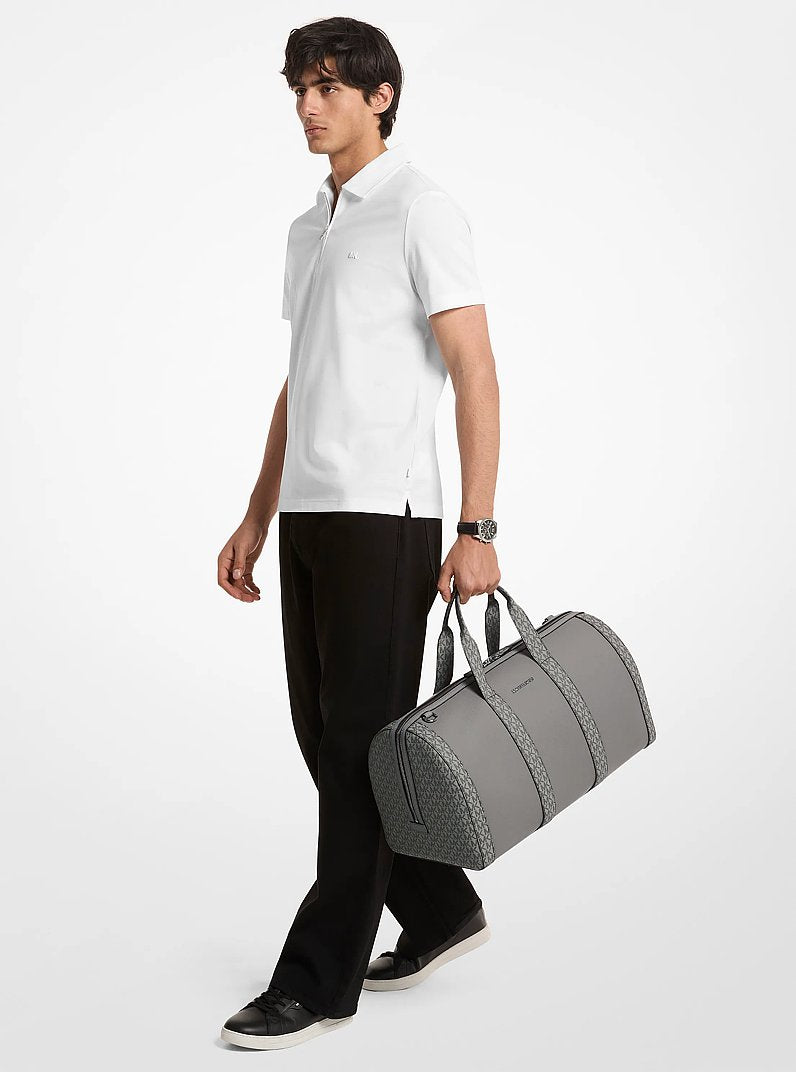 Cooper Pebbled Leather and Signature Logo Duffel Bag Pearl Grey Pearl Grey