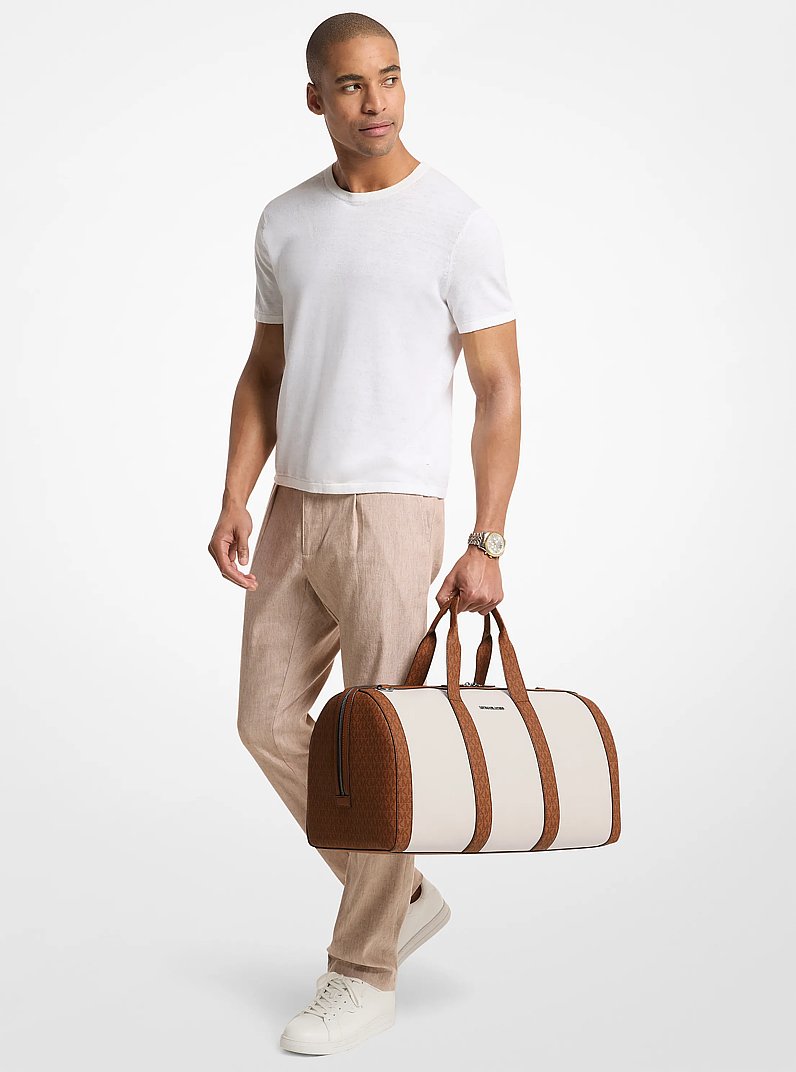 Cooper Pebbled Leather and Signature Logo Duffel Bag Lt Crm-Lugg Lt Crm-Lugg