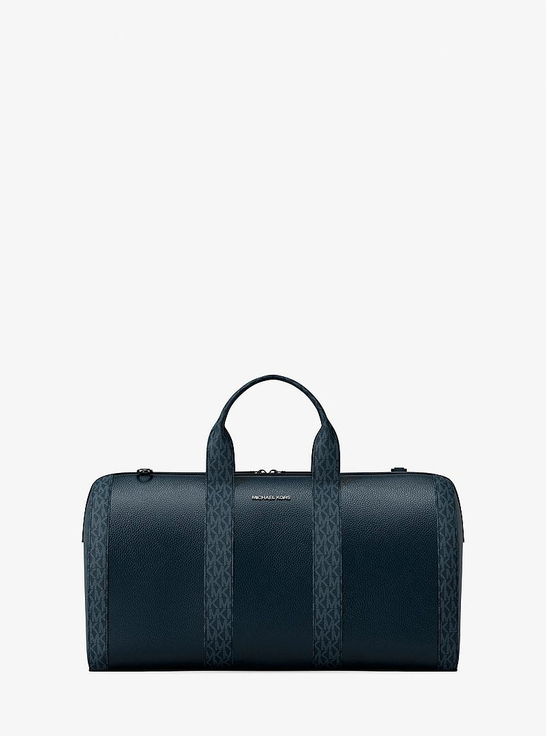 Cooper Pebbled Leather and Signature Logo Duffel Bag Navy Navy