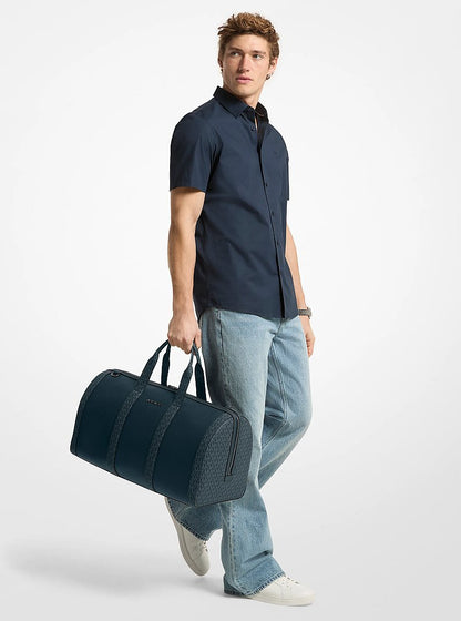 Cooper Pebbled Leather and Signature Logo Duffel Bag Navy Navy