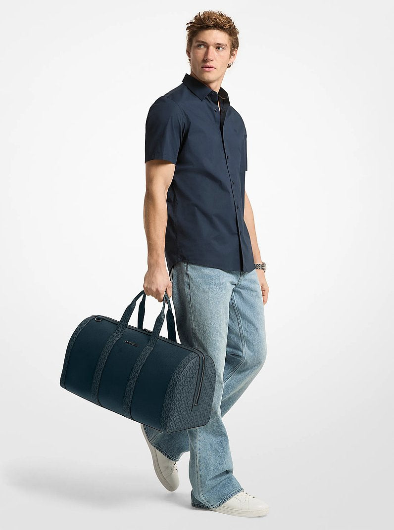 Cooper Pebbled Leather and Signature Logo Duffel Bag Navy Navy