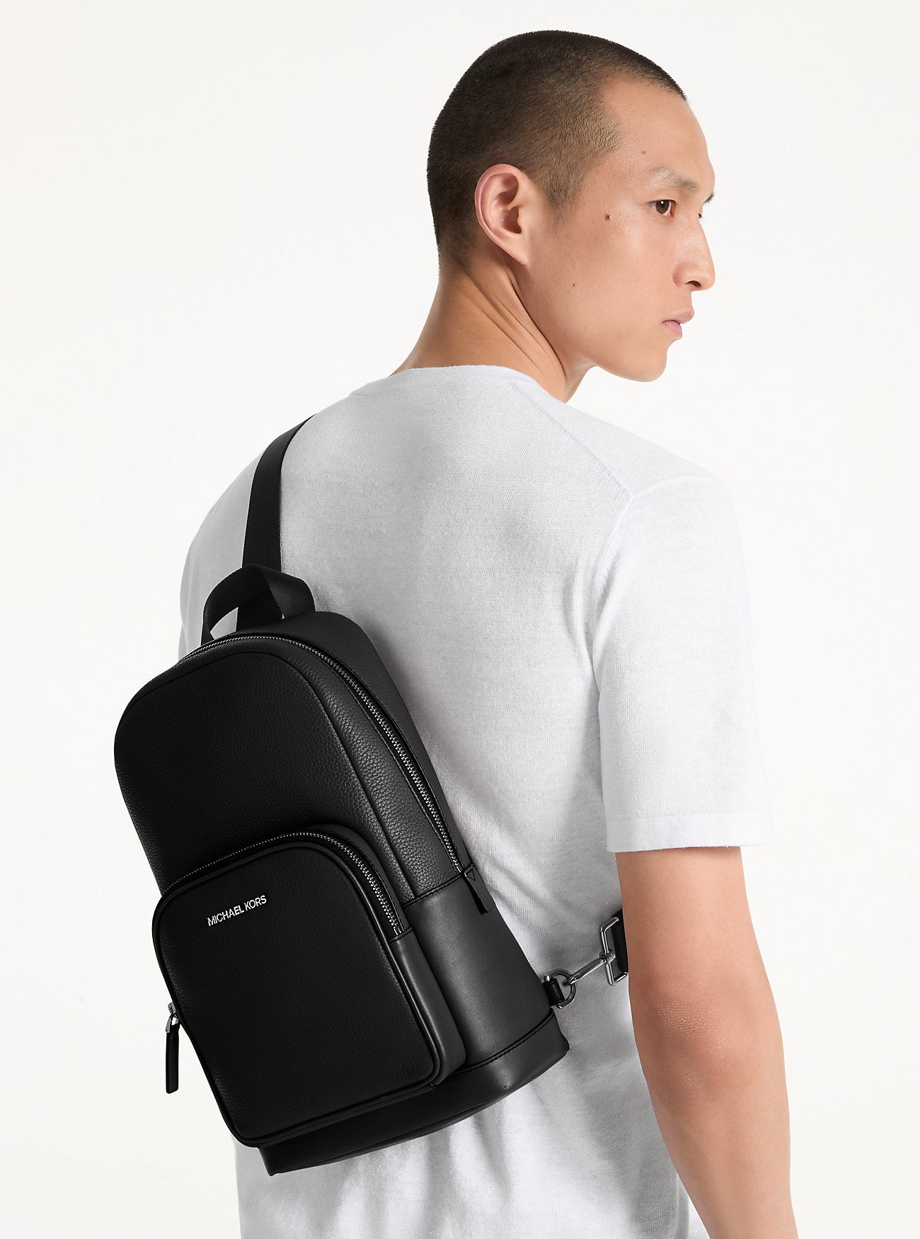 Cooper Pebbled Leather Sling Pack Black Black