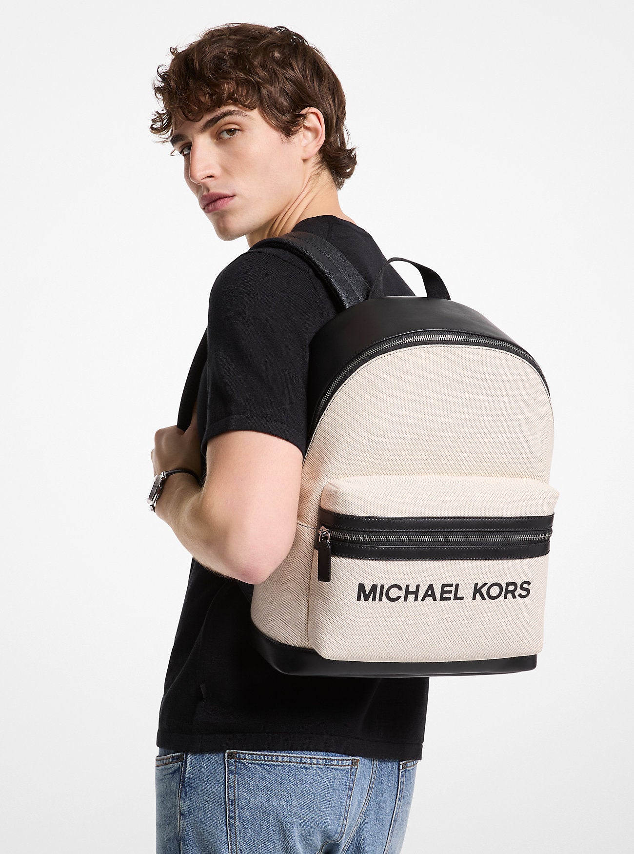 Cooper Two-Tone Canvas Dome Backpack Natural-Black Natural-Black
