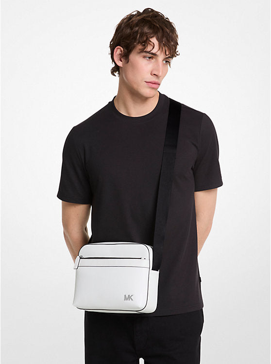 Cooper Saffiano Leather Utility Crossbody Bag Bright Wht