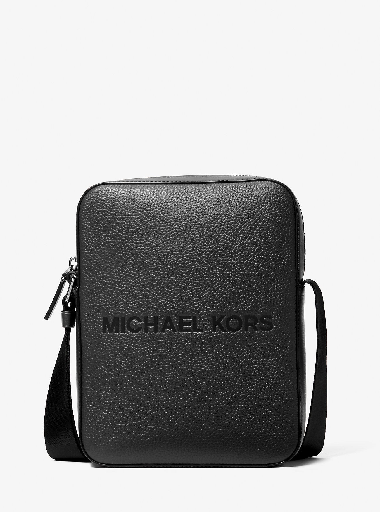 Cooper Logo Embossed Pebbled Leather Messenger Bag Black Black