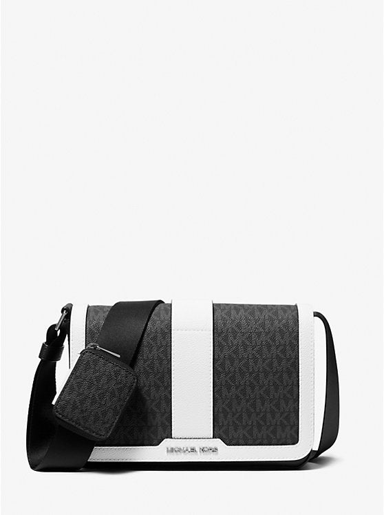 Micheal Kors Cooper Color-Block Signature Logo Crossbody Bag with Pouch Bright Wht